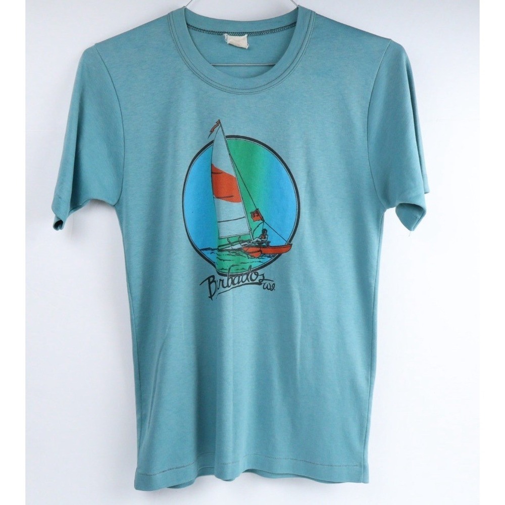 VTG Barbados Sailing Nautical Travel Souvenir S.S. Retro Graphic‎ Teen Sz Medium